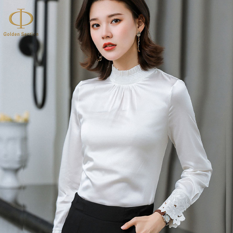 New Arrival Fashion Silk Elegant Women&#39;s Tshirt Lady Tops And Blouses Women&#39;s Long White And Black Shirts 