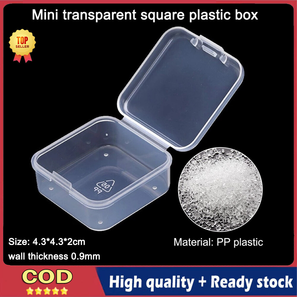 4.3*4.3*2CM Mini Transparent Storage Box Square Integrated Clamshell Storage Box Plastic Box Jewelry Storage Box Container Packaging Box Earrings Ring Beads to Collect Small Items