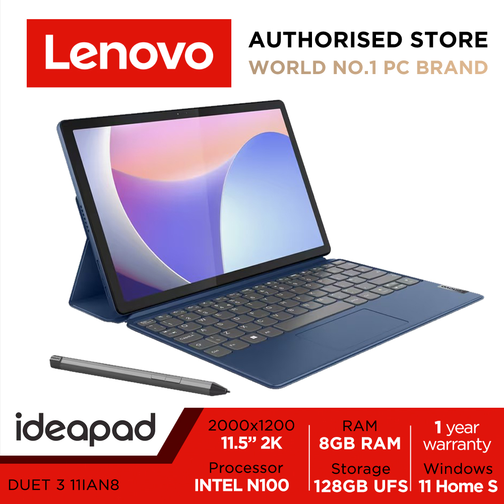 Lenovo IdeaPad Duet 3 11IAN8 | 82XK0017SB | 11.5" 2K (2000x1200) IPS 400nits Touch | Intel N100 | UHD Graphics | 8GB RAM | 128GB UFS | Lenovo Digital Pen 3 | Win11 Home in S mode | 1Y