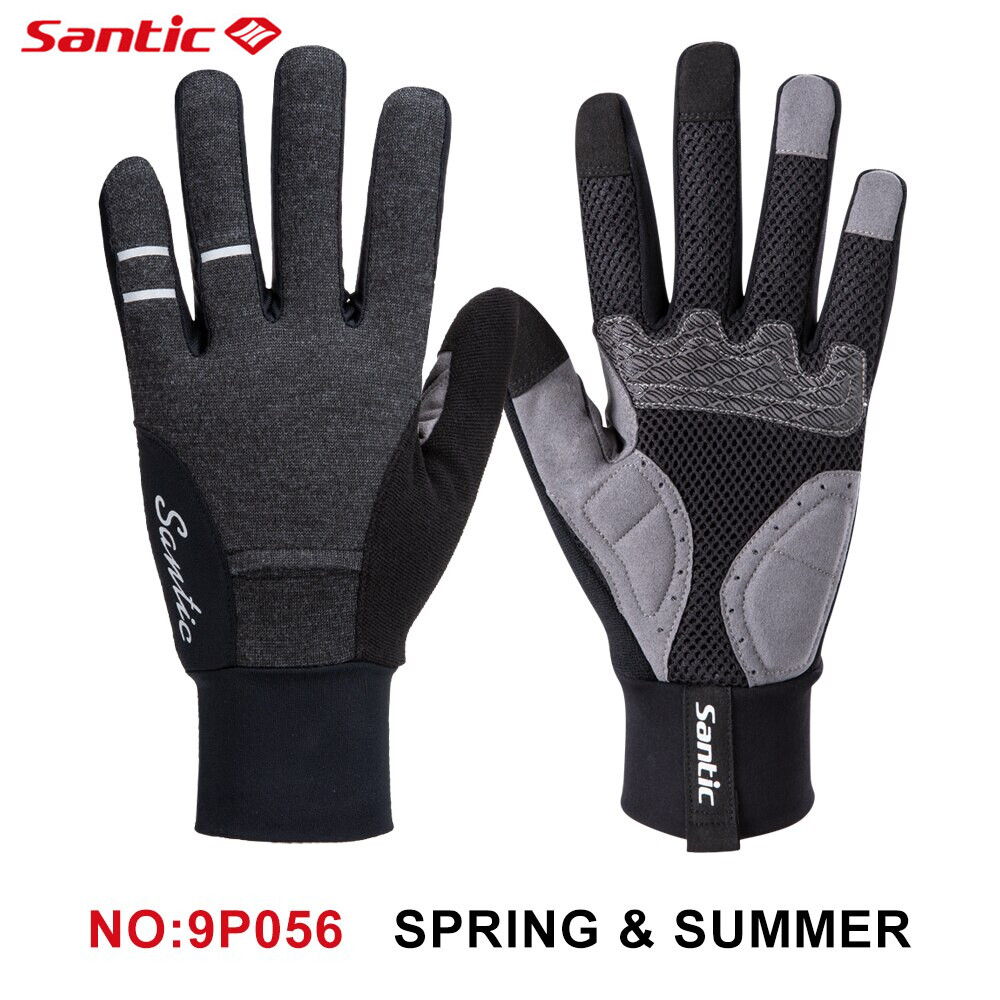 Santic Men Full Finger Cycling Gloves with Touch Function Shockproof Windproof Thermal Bike Bicycle Gloves 9P057/9P056